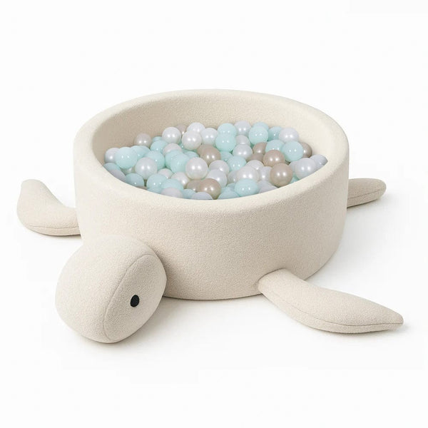 Foam Baby Ball Pit Without Balls - Turtle Cheesecake Cream Beige Boucle